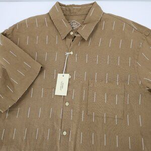 Alex Crane Shirt Men 2XL Ola Chai Rain Brown Linen Short Sleeve button up pocket